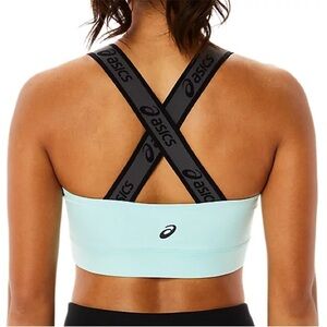 ASICS Women’s Fit Sana Sports Bra Light Clear Blue Crisscross Logo Straps Sz M